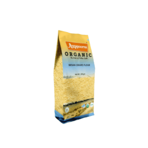 Packaged product of Annapoorna's Organic Besan (Gram) Flour, featured on the 'Annapoorna Besan Gram Flour' page, emphasizing the organic and health-conscious nature of the product.