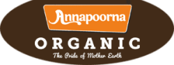 Annapoorna Organic logo with the tagline 'The Pride of Mother Earth', set against an earthy background, emphasizing the brand's commitment to organic and earth-friendly products.